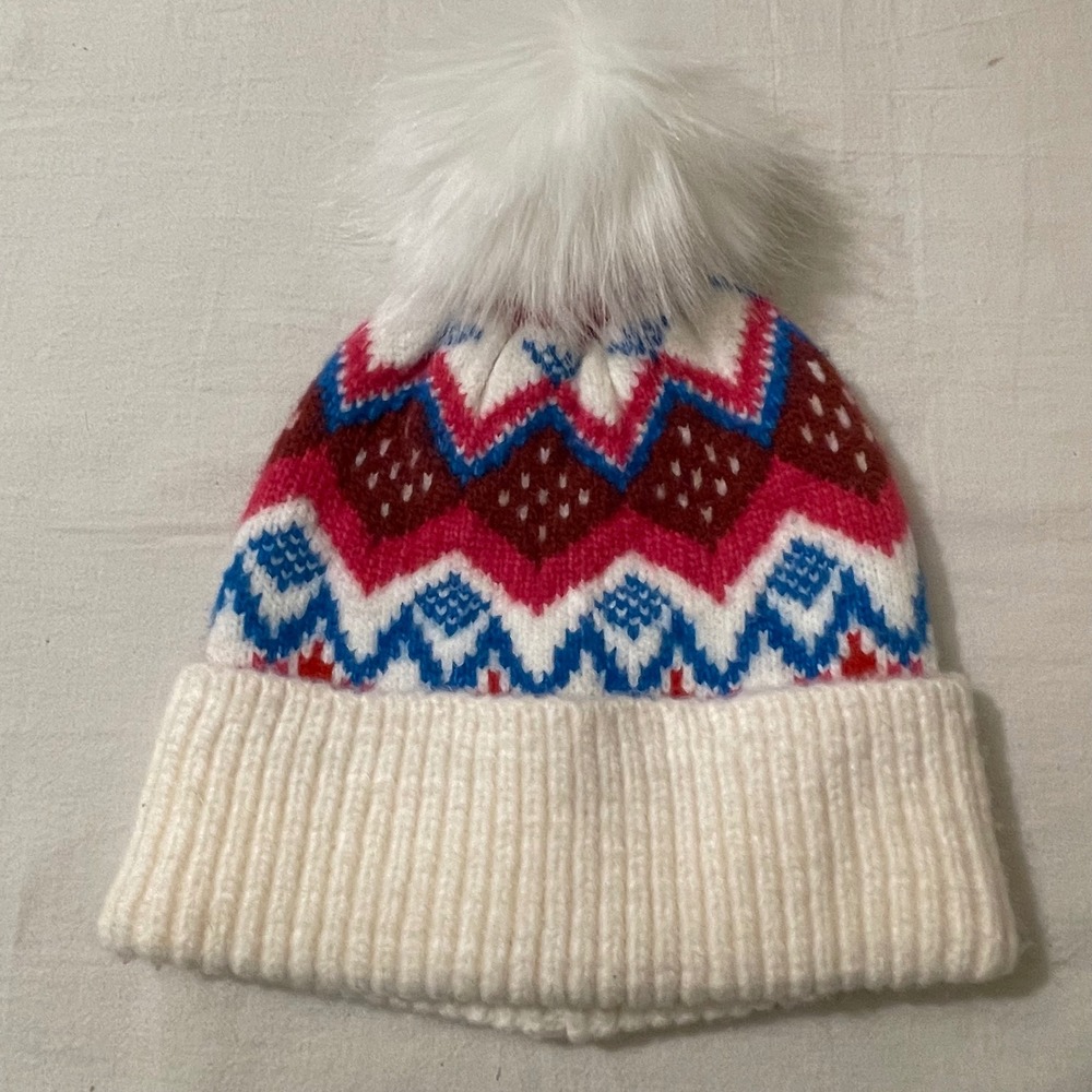 LOFT Fair Isle Pom Beanie‎ Hat Winter Knit Cap Colorful Womens Warm